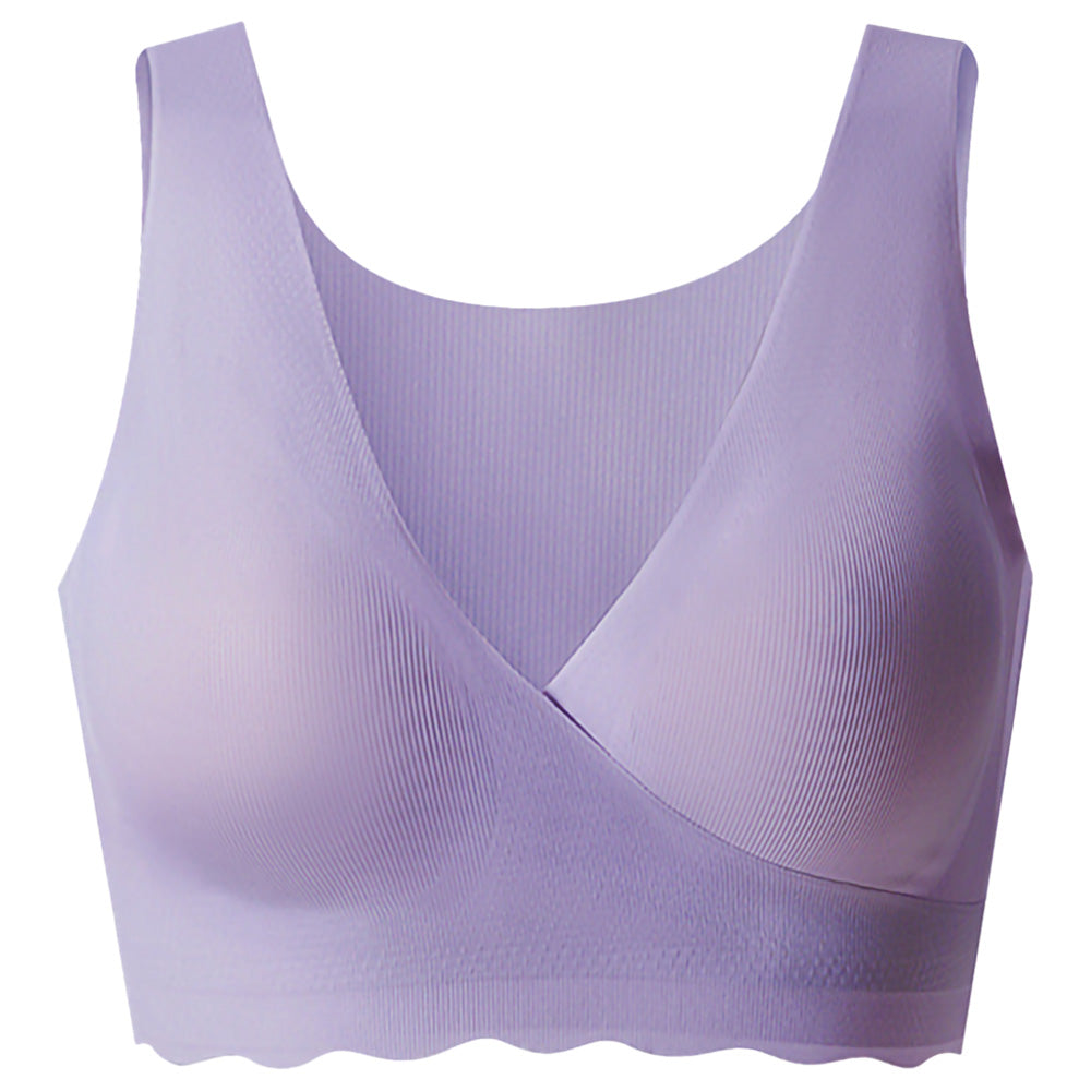 Seamless nursing bra in ultra soft stretchy fabric with wide shoulder straps and drop down — view 5