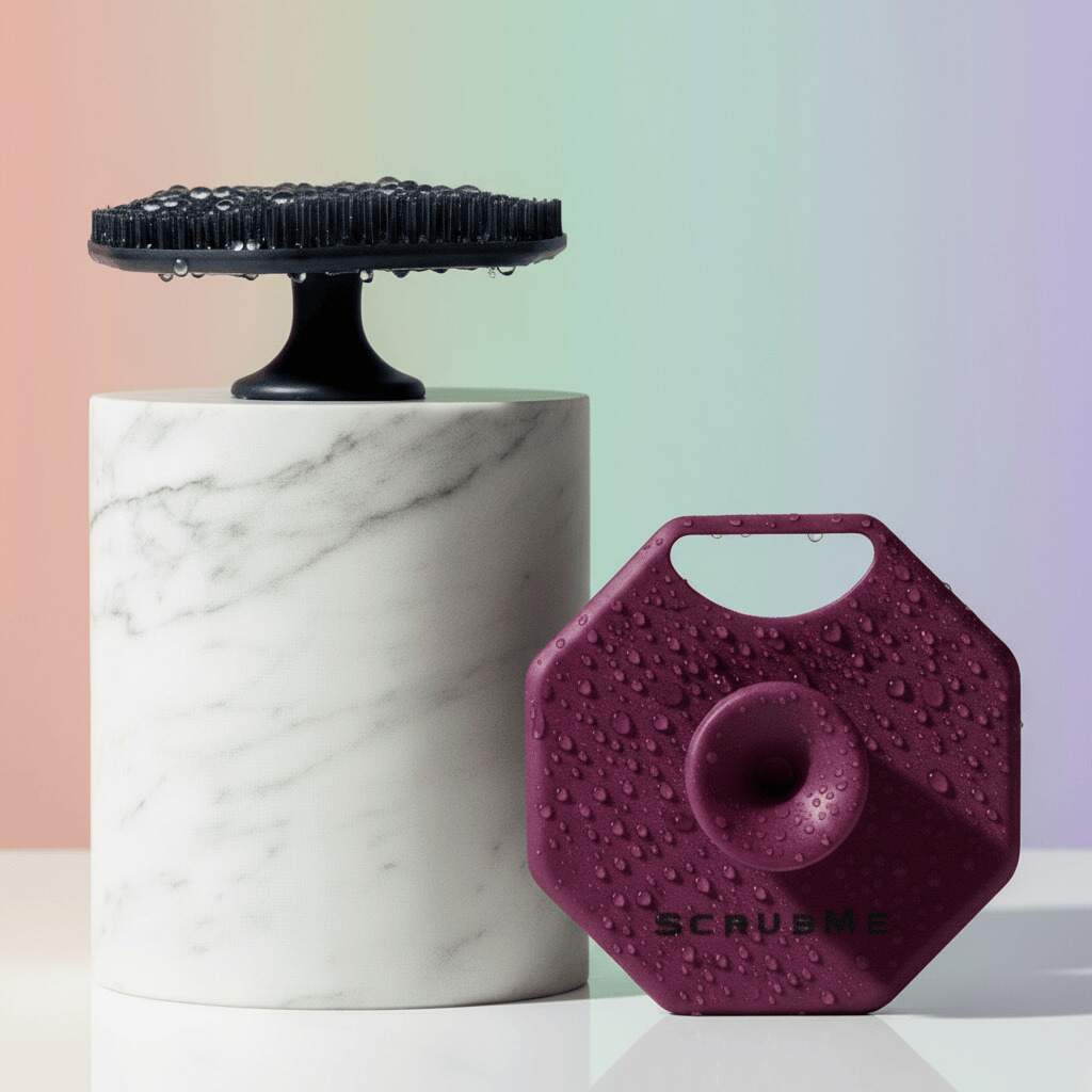 Compact silicone exfoliating face scrubber with soft bristles for gentle daily facial cleansing