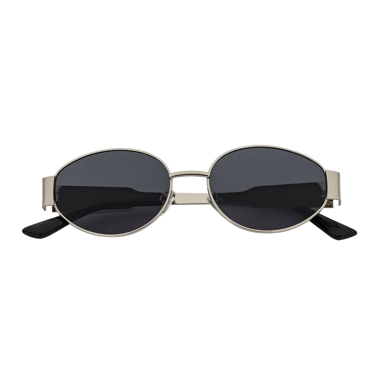 SELINE - Small Metal Round Oval Sunglasses Silver Smoke-0