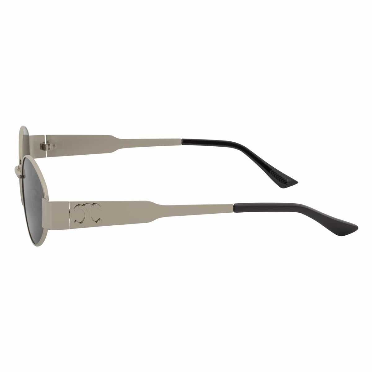 SELINE - Small Metal Round Oval Sunglasses Silver Smoke-3