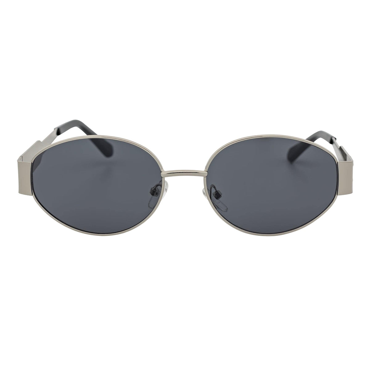 SELINE - Small Metal Round Oval Sunglasses Silver Smoke-2