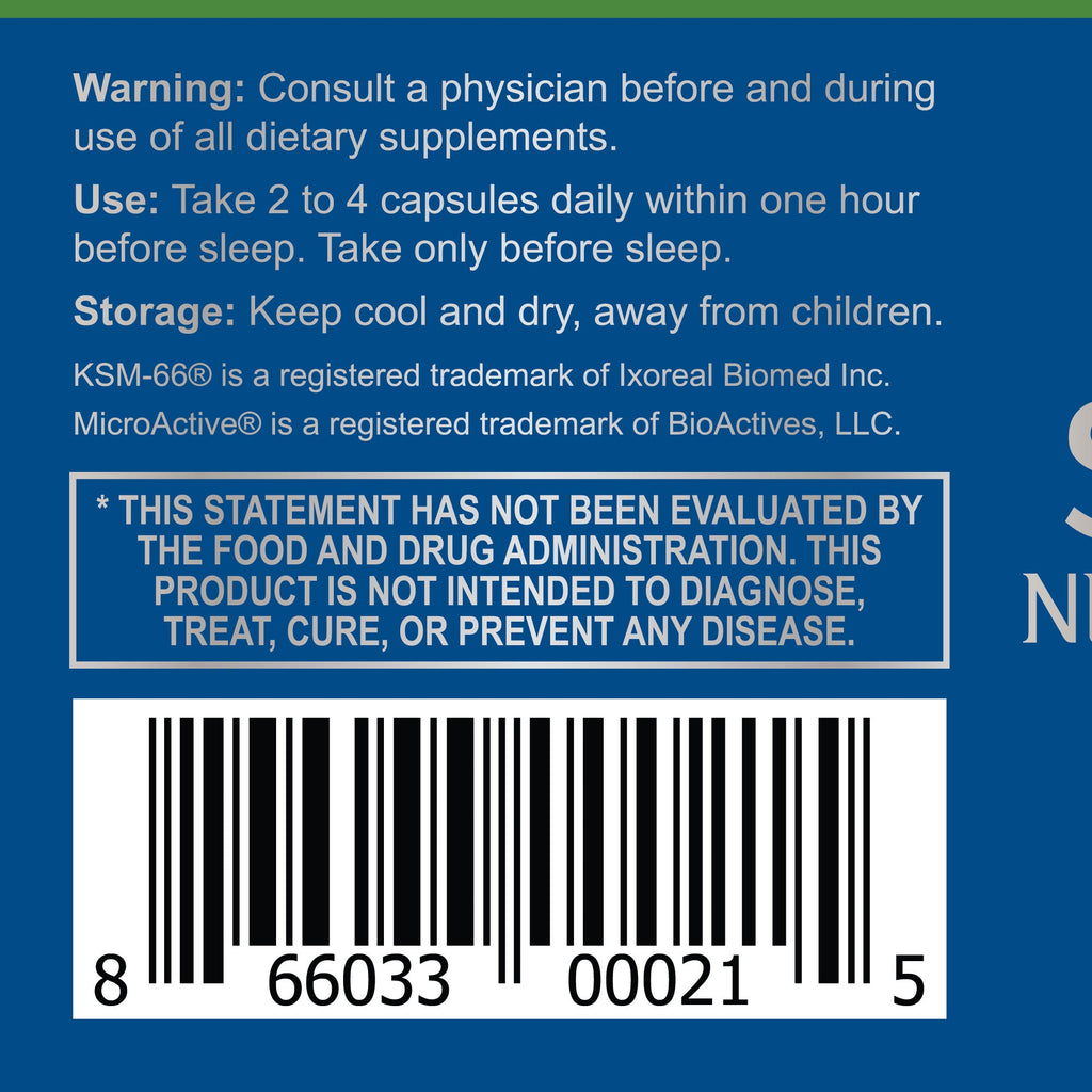 Serenity Nightly Nootropic sleep supplement bottle containing sixty vegetarian capsules with natural calming ingredients — view 5