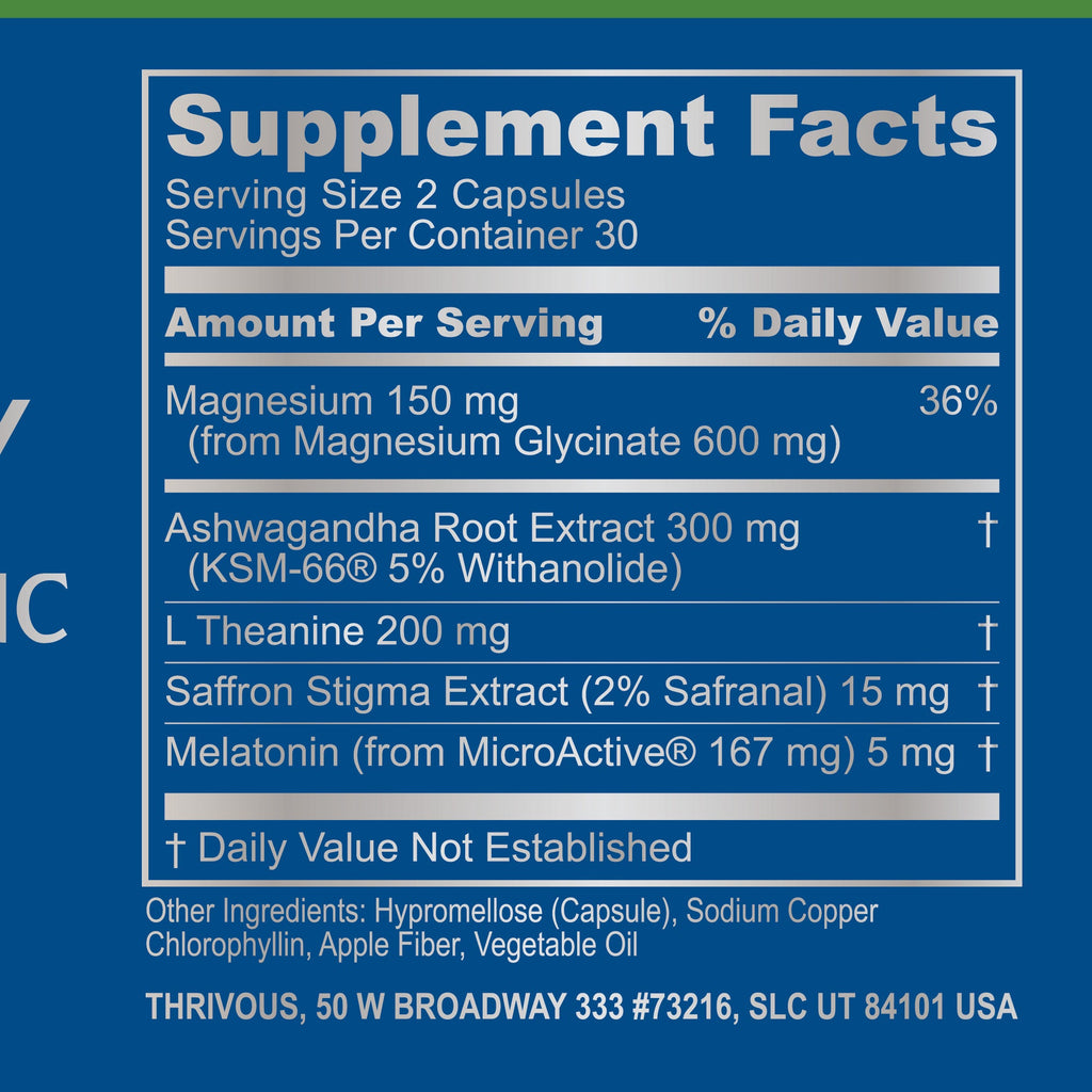 Serenity Nightly Nootropic sleep supplement bottle containing sixty vegetarian capsules with natural calming ingredients — view 4