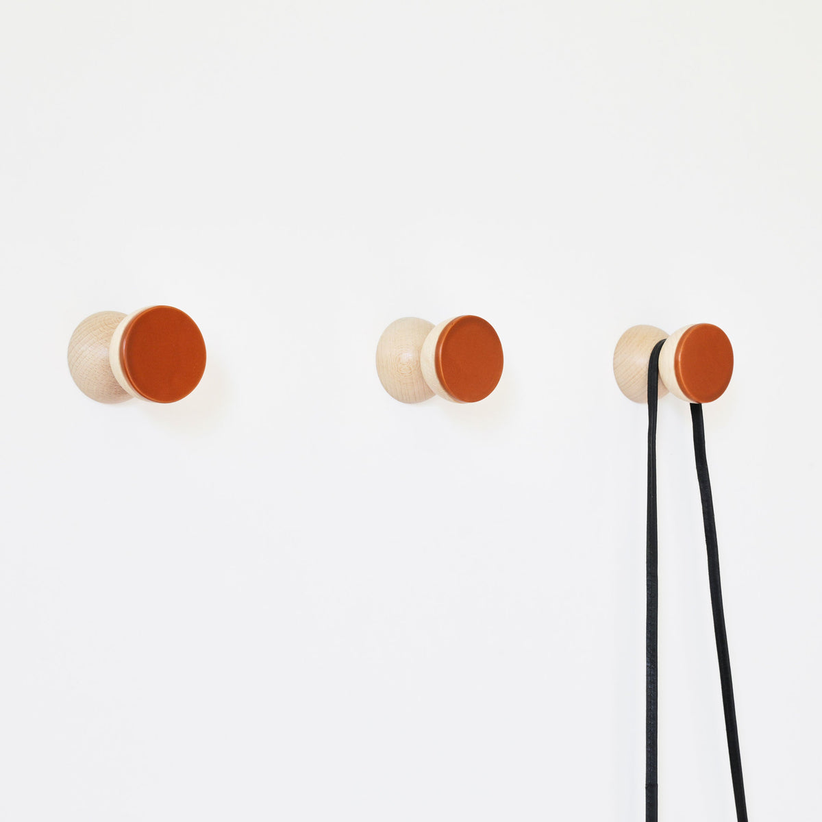 Geometric Beech Wood & Ceramic Wall Mounted Coat Hook / Knob - Dark Terracotta Orange-2