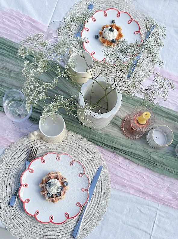 Set of two whimsical cloud shaped ceramic dinner plates for an eclectic table setting — view 4
