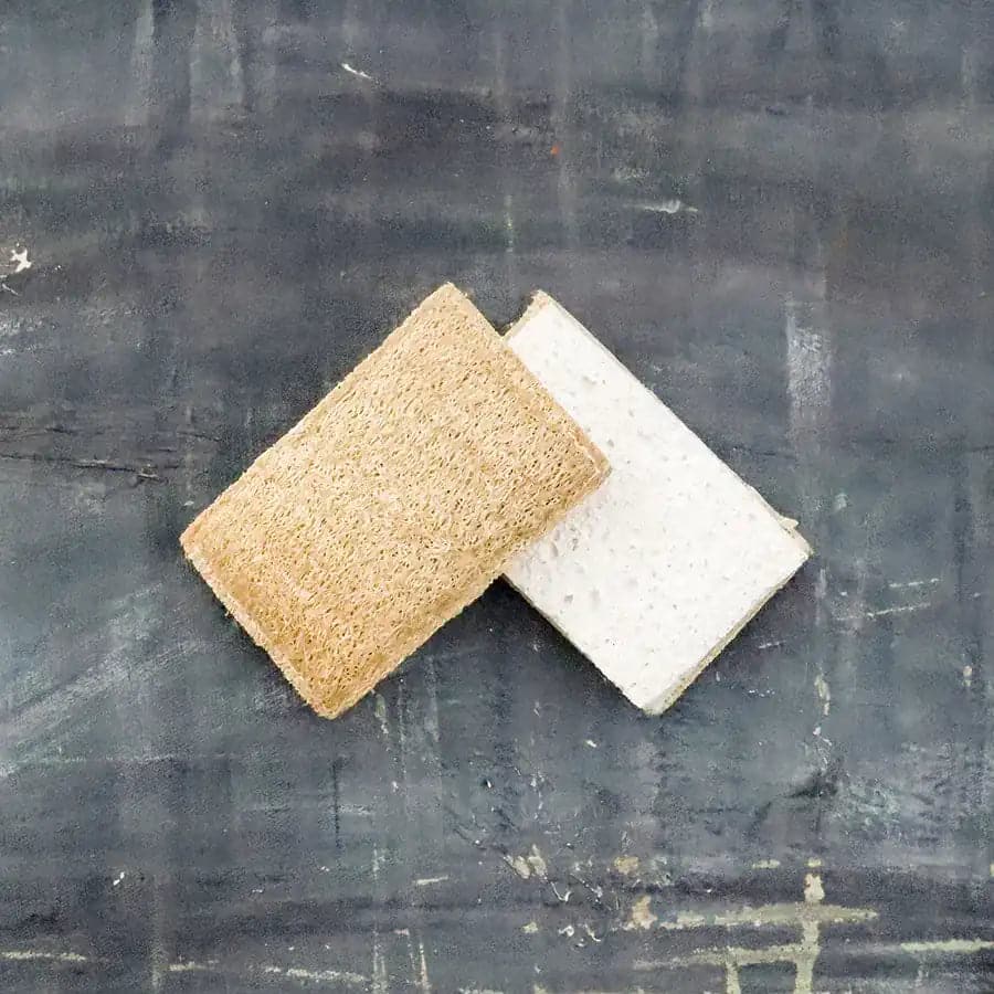 Eco sponge made of natural white wood pulp and textured yellow-brown loofah for kitchen dishwashing — view 5