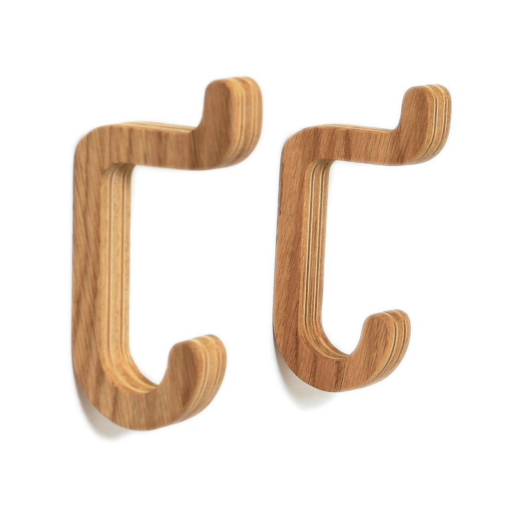 Set of 2 Wooden Wall Hooks, Oak-1