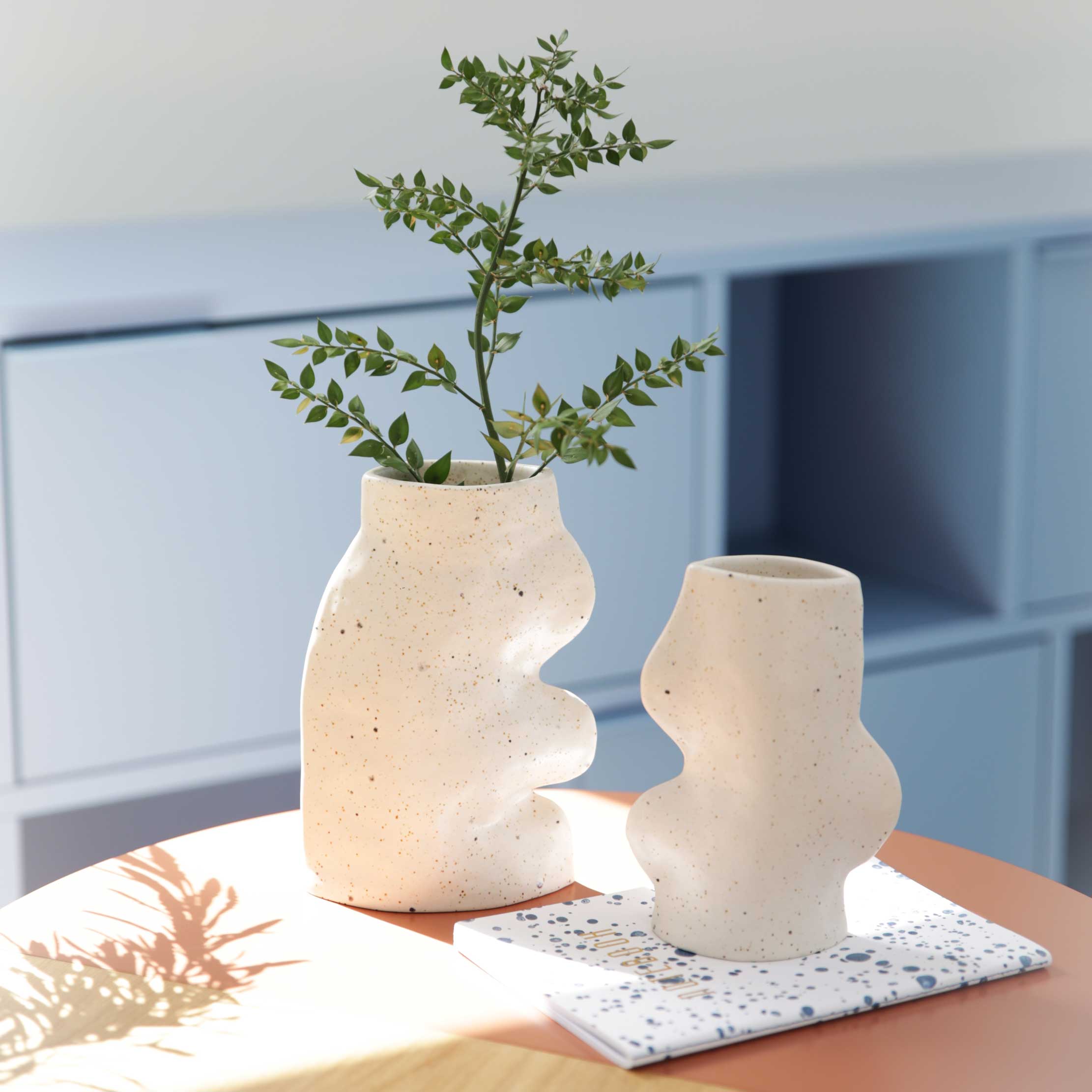 Large white handmade Fluxo ceramic vase with flowing organic lines and a matte finish. — view 2
