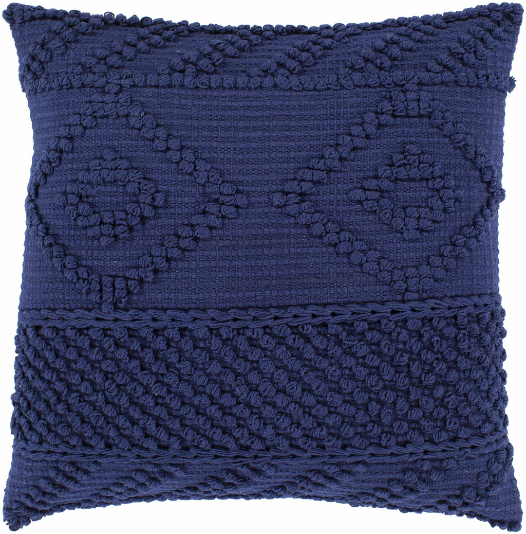 Square navy blue hand woven cotton throw pillow cover for transitional style home decor