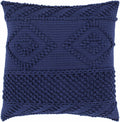 Square navy blue hand woven cotton throw pillow cover for transitional style home decor