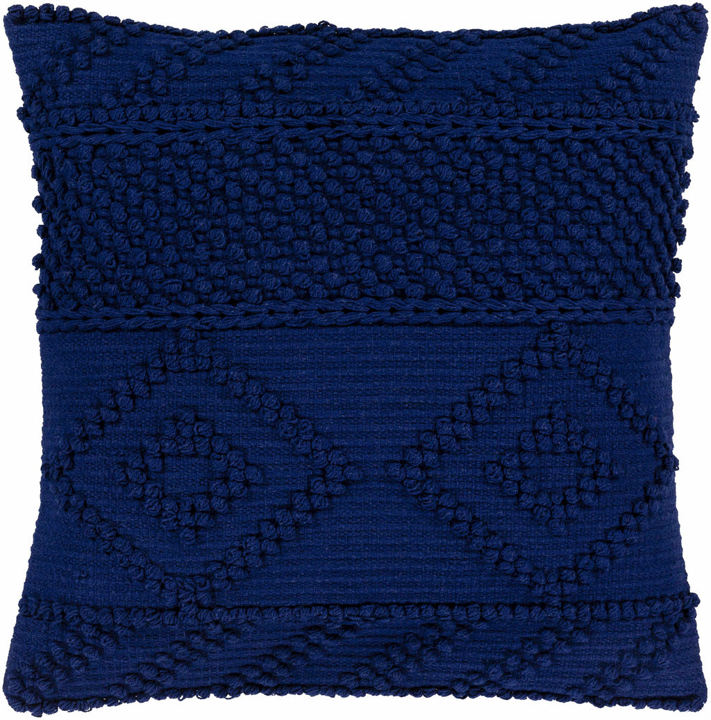 Square navy blue hand woven cotton throw pillow cover for transitional style home decor — view 4