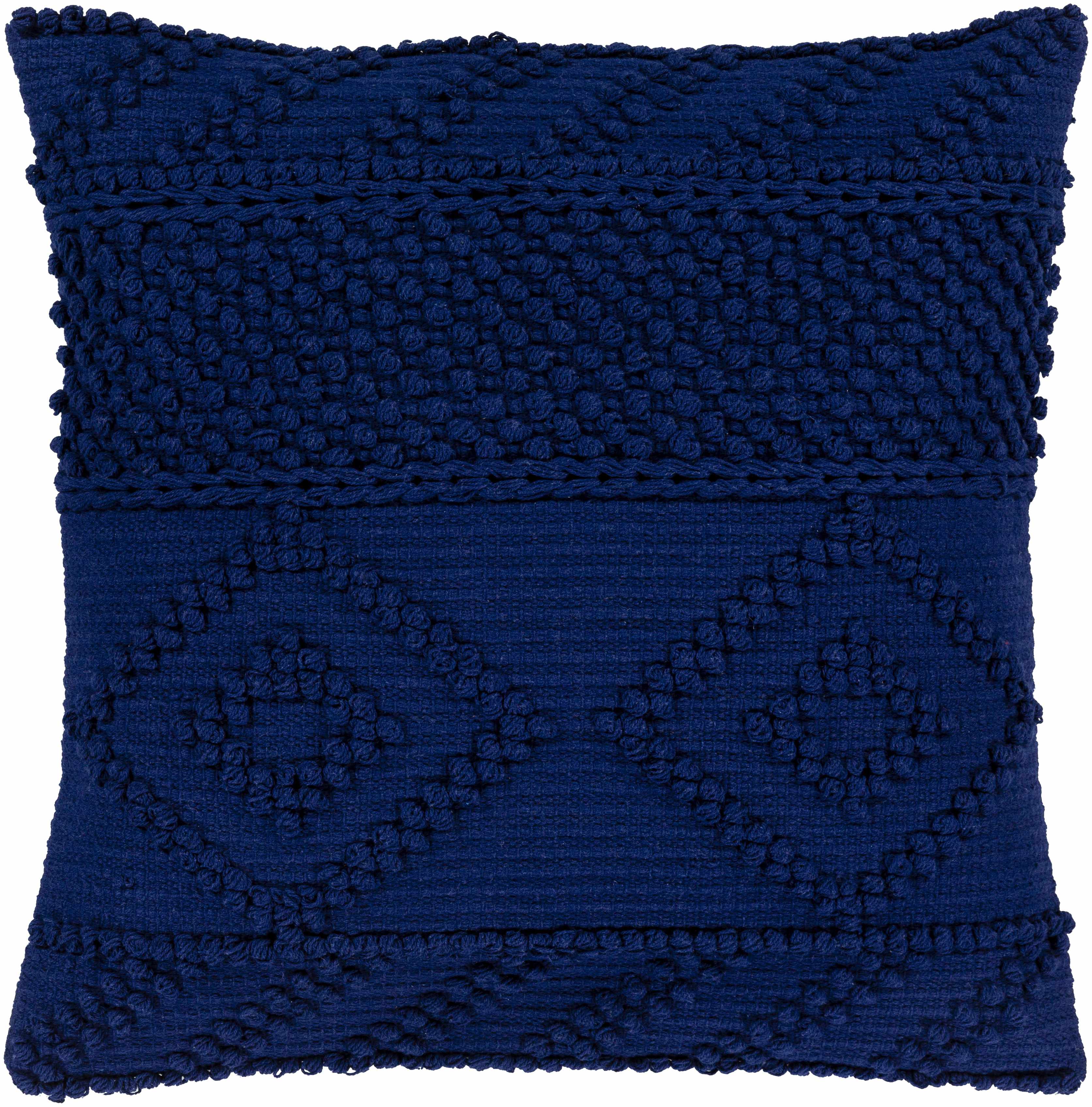 Square navy blue hand woven cotton throw pillow cover for transitional style home decor — view 4