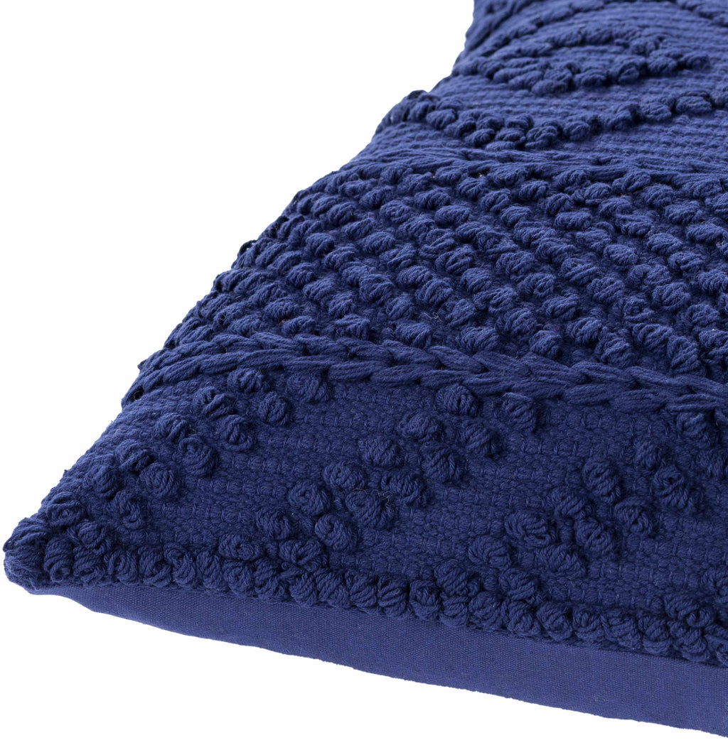 Square navy blue hand woven cotton throw pillow cover for transitional style home decor — view 2