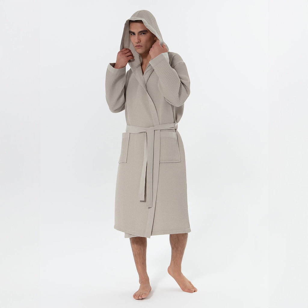 Men's Hooded Turkish Cotton Waffle Robe-13