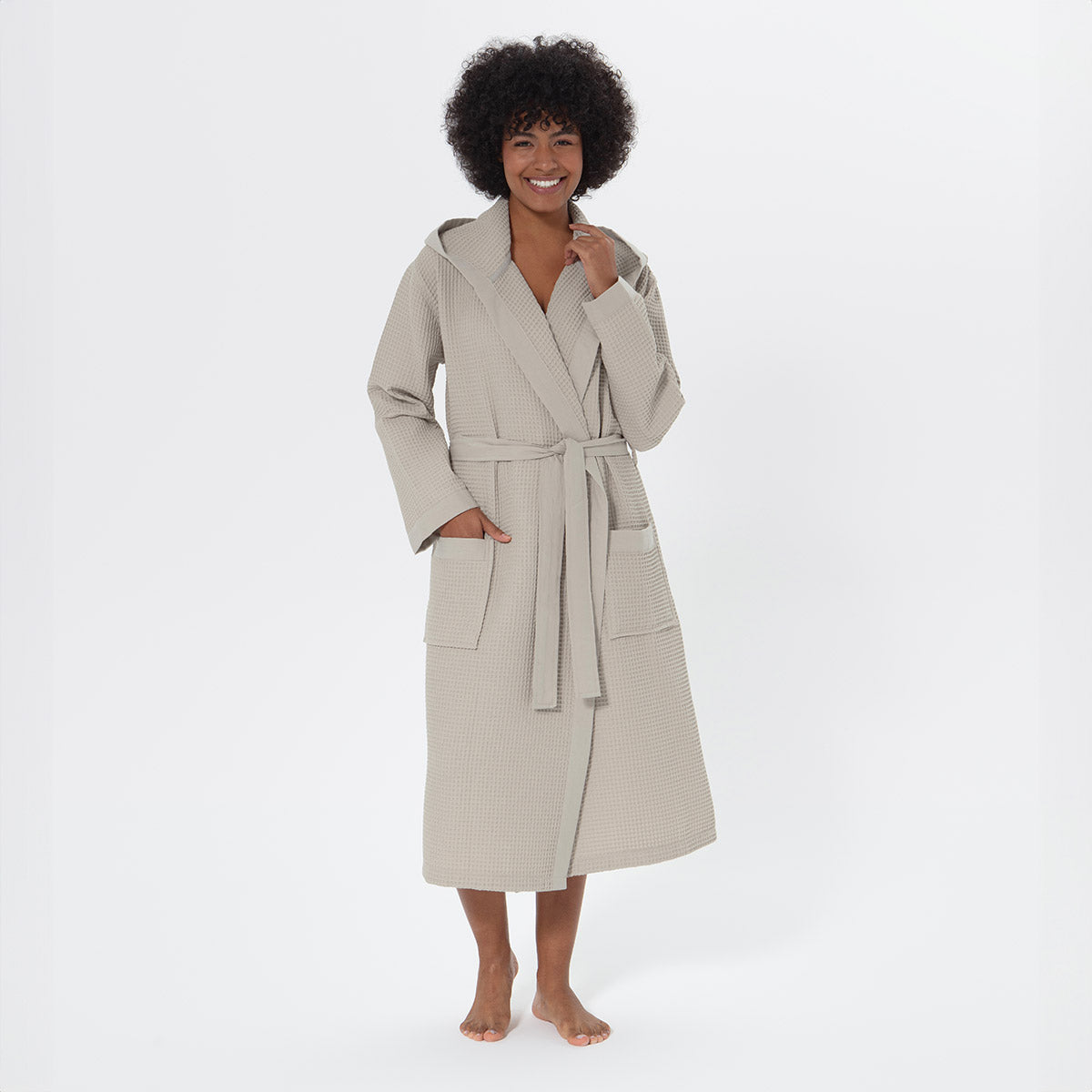 Women’s Turkish Cotton Waffle Hooded Robe-3