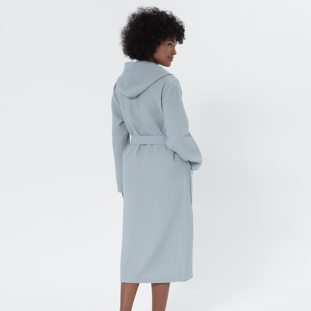 Women’s Turkish Cotton Waffle Hooded Robe-14