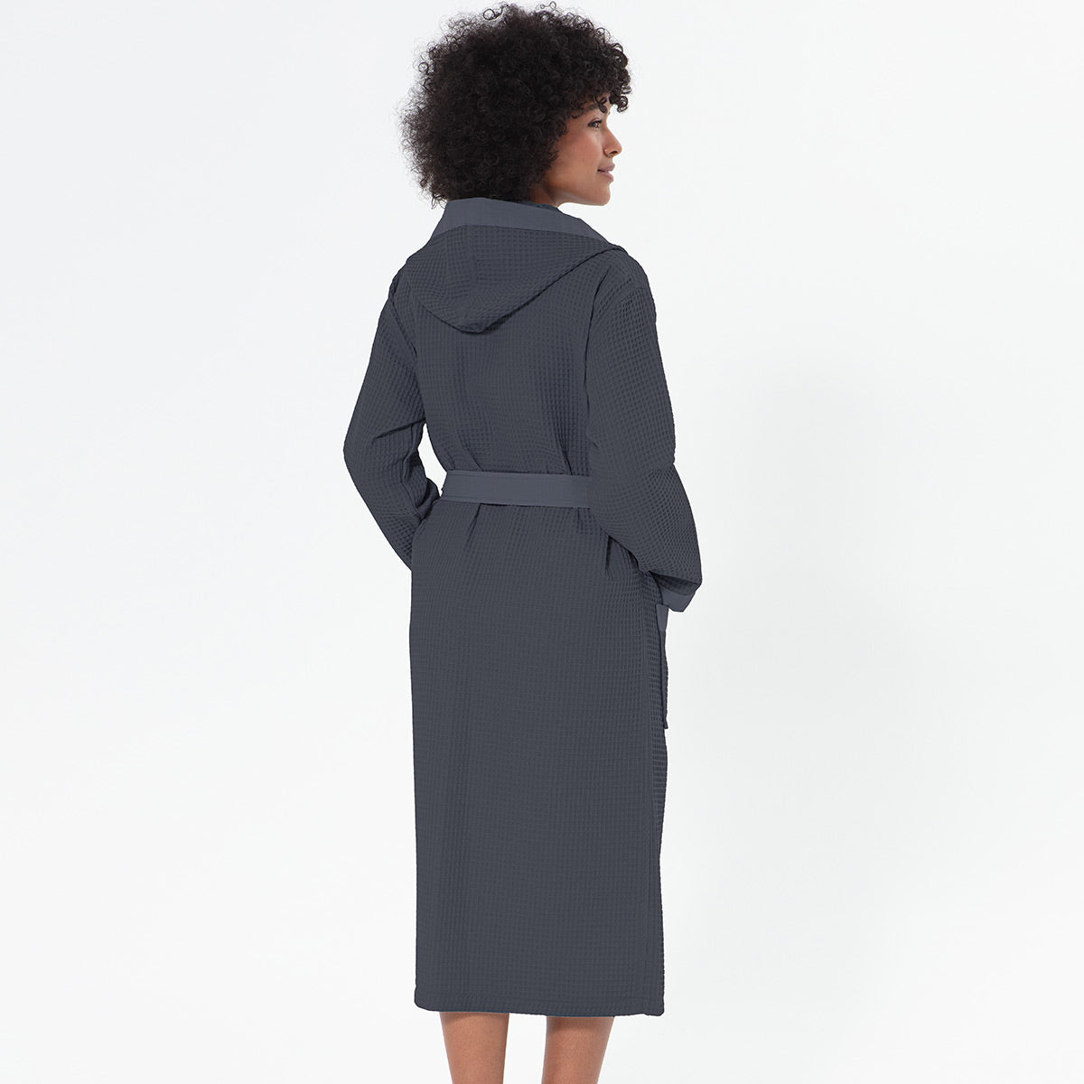 Women’s Turkish Cotton Waffle Hooded Robe-8