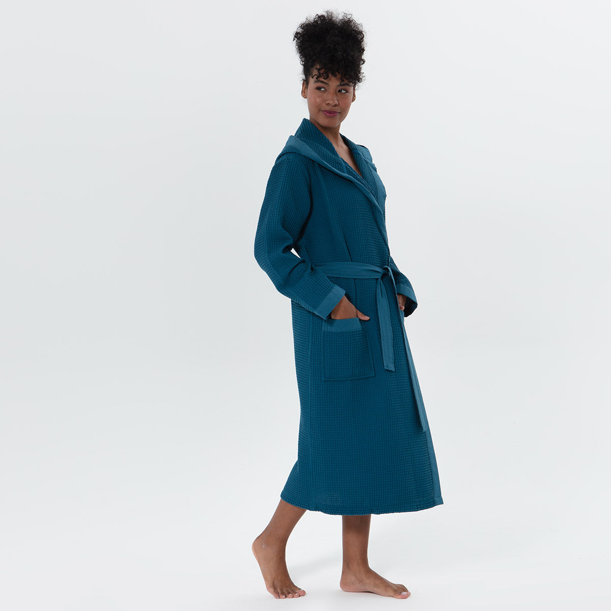 Women’s Turkish Cotton Waffle Hooded Robe-7