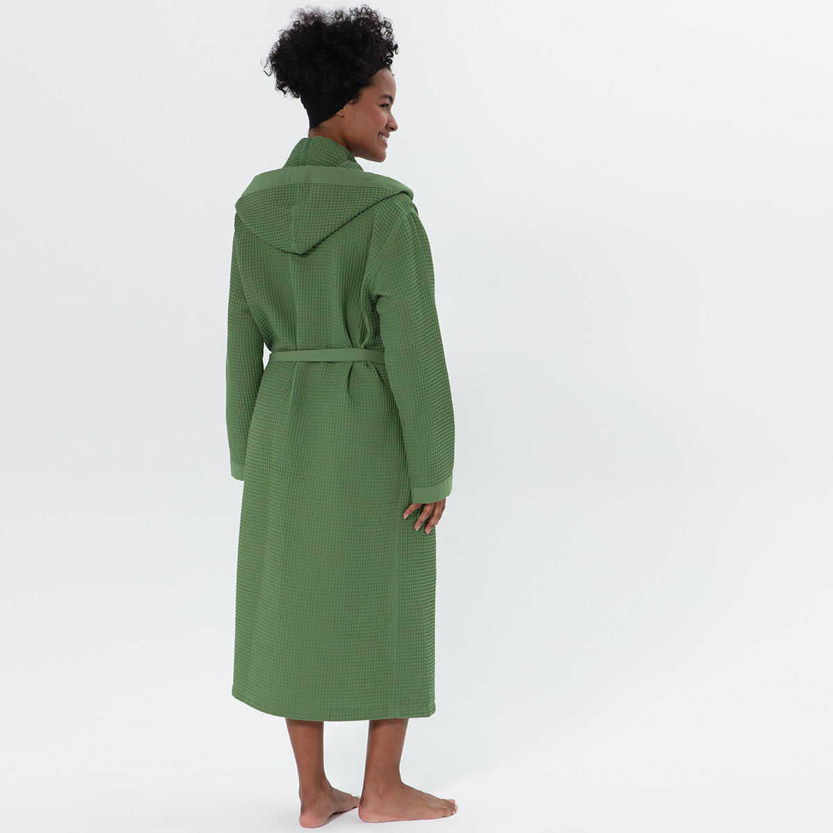 Women’s Turkish Cotton Waffle Hooded Robe-6