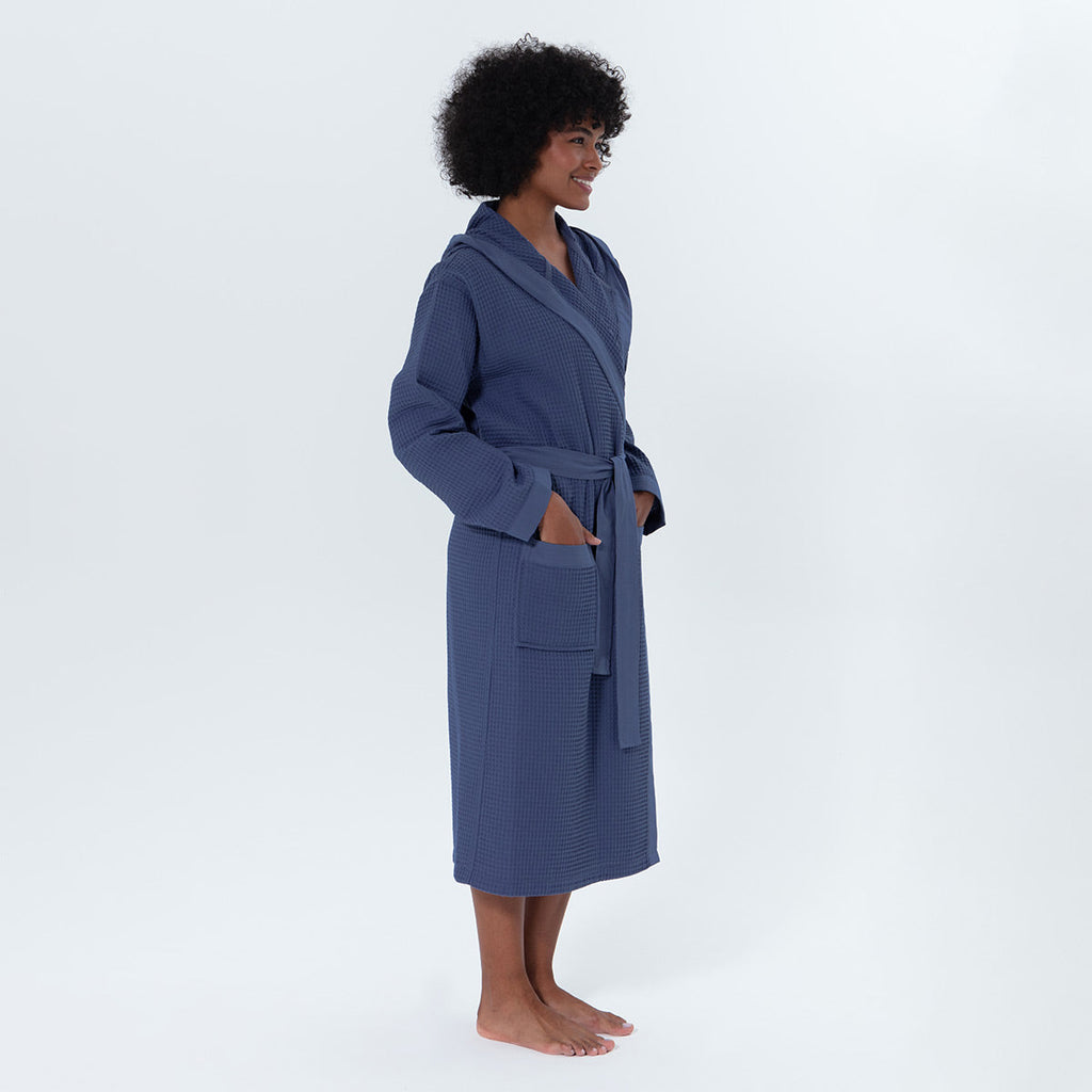 Women’s Turkish Cotton Waffle Hooded Robe-2