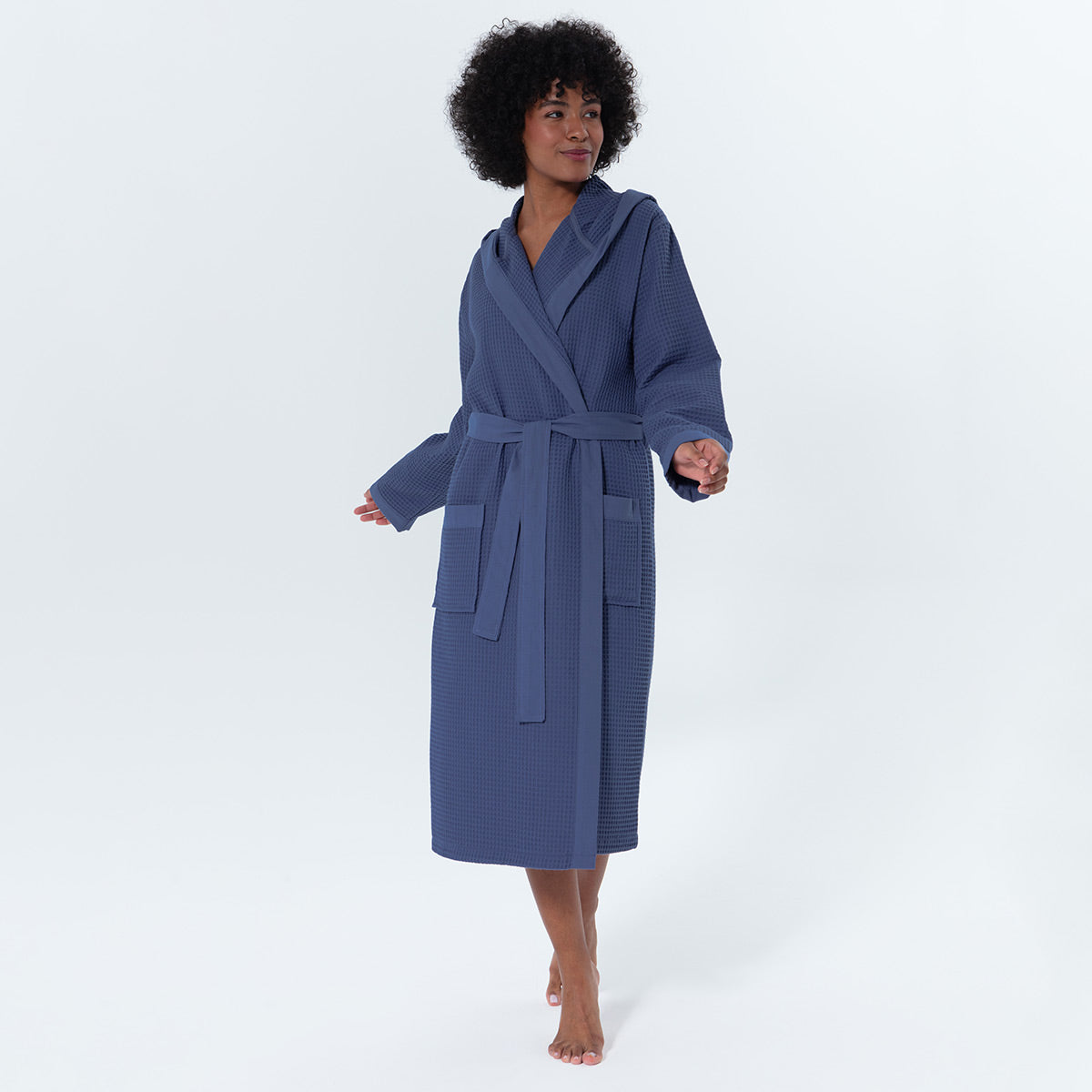 Women’s Turkish Cotton Waffle Hooded Robe-0