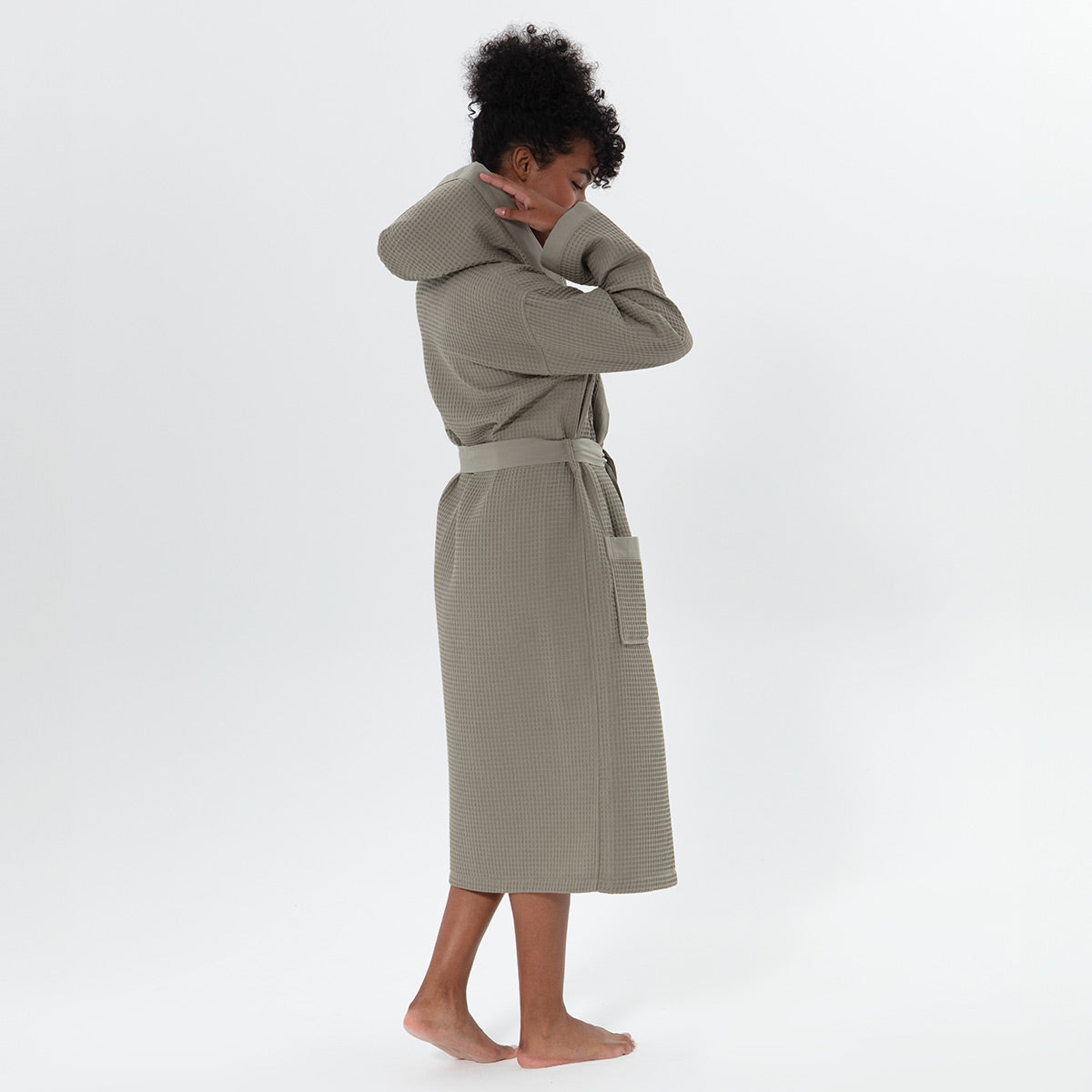 Women’s Turkish Cotton Waffle Hooded Robe-11