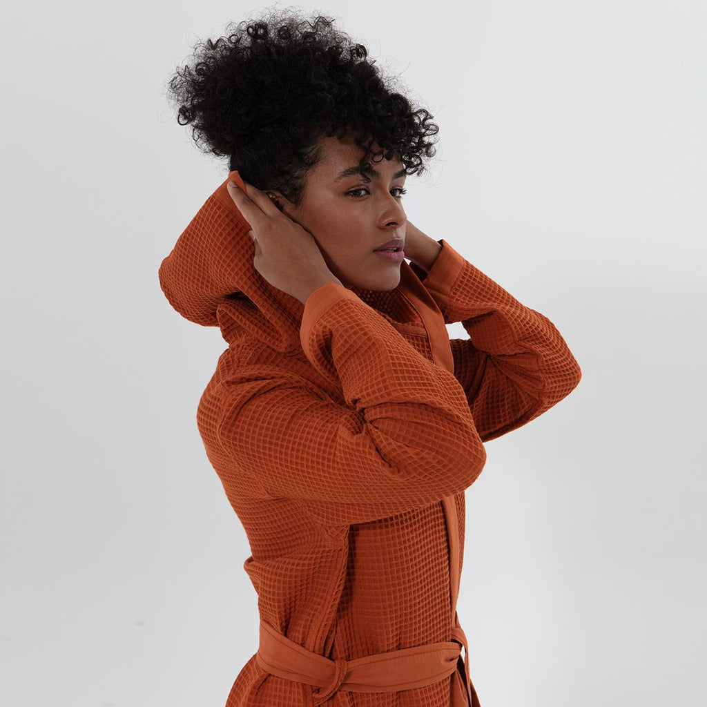 Women’s Turkish Cotton Waffle Hooded Robe-13