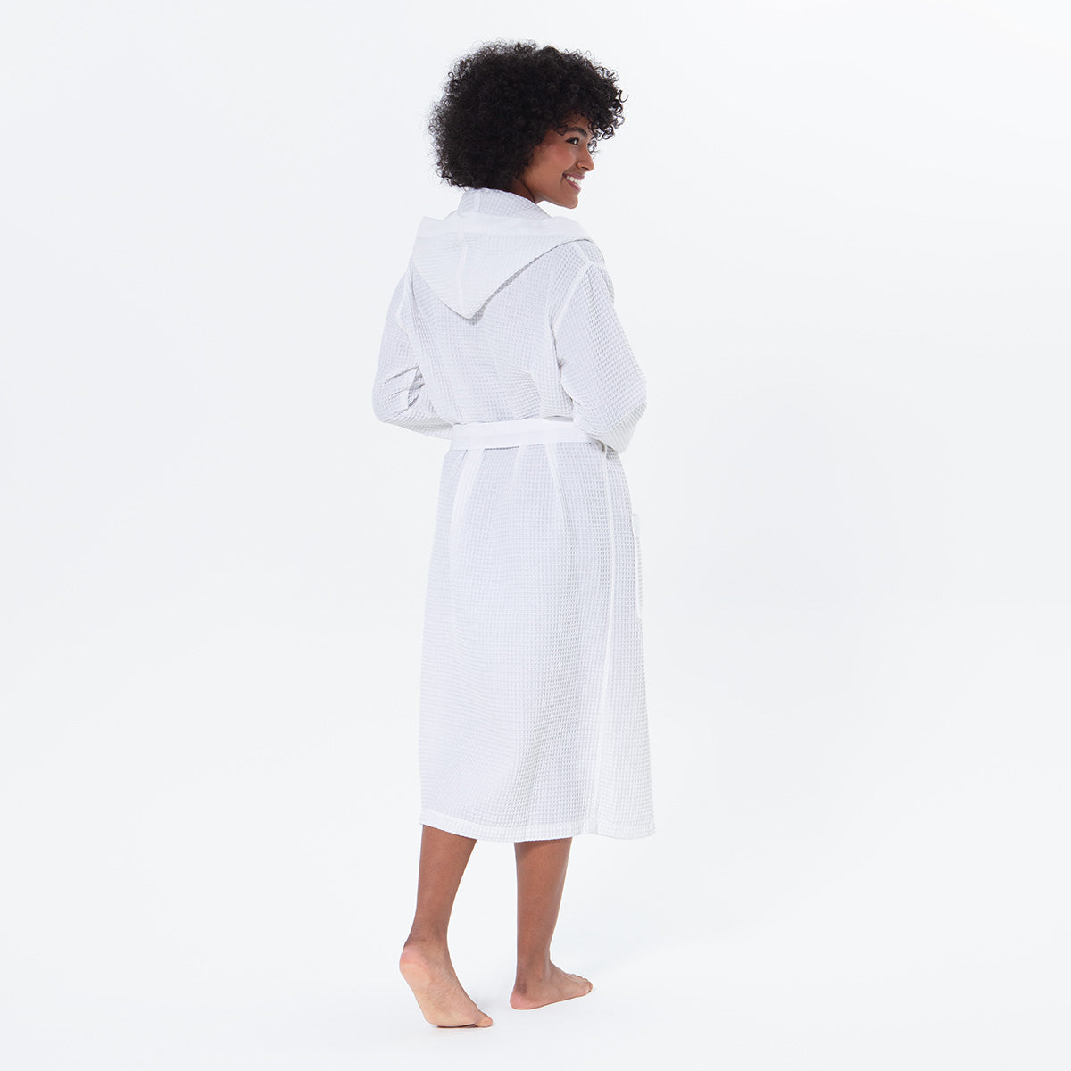Women’s Turkish Cotton Waffle Hooded Robe-12