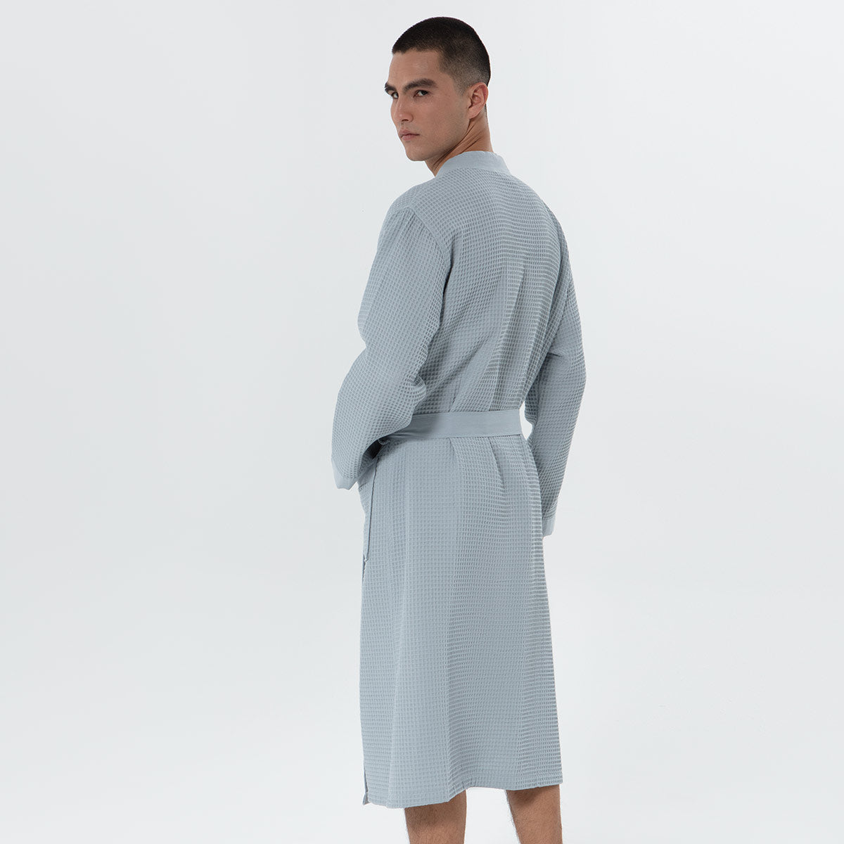 Men's Lightweight Kimono Waffle Spa Robe-2