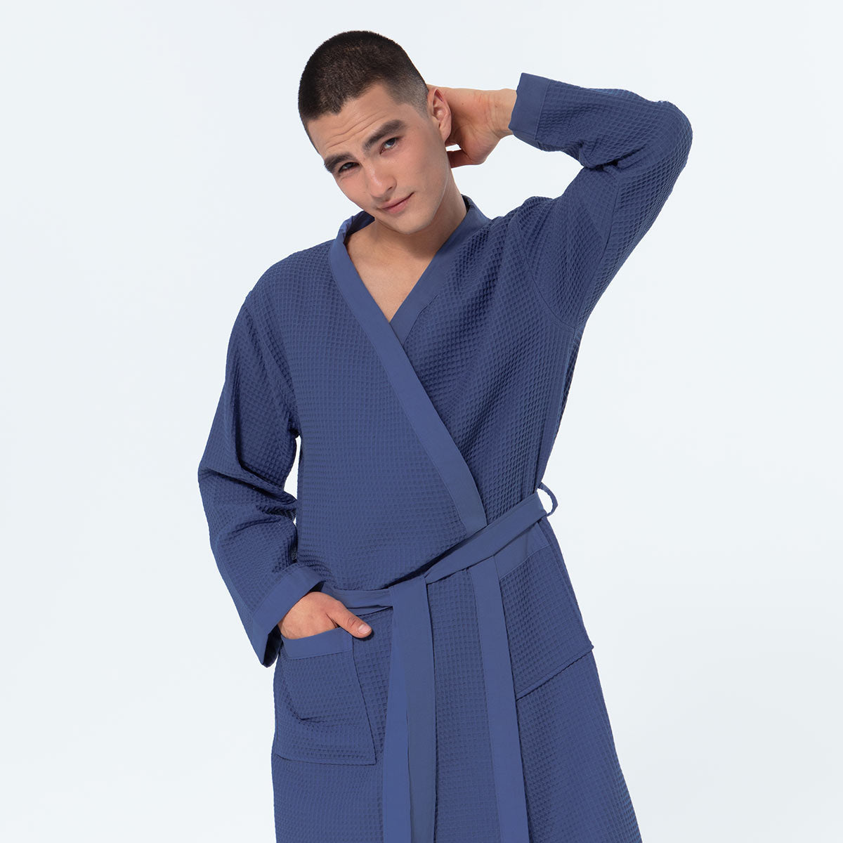 Men's Lightweight Kimono Waffle Spa Robe-3