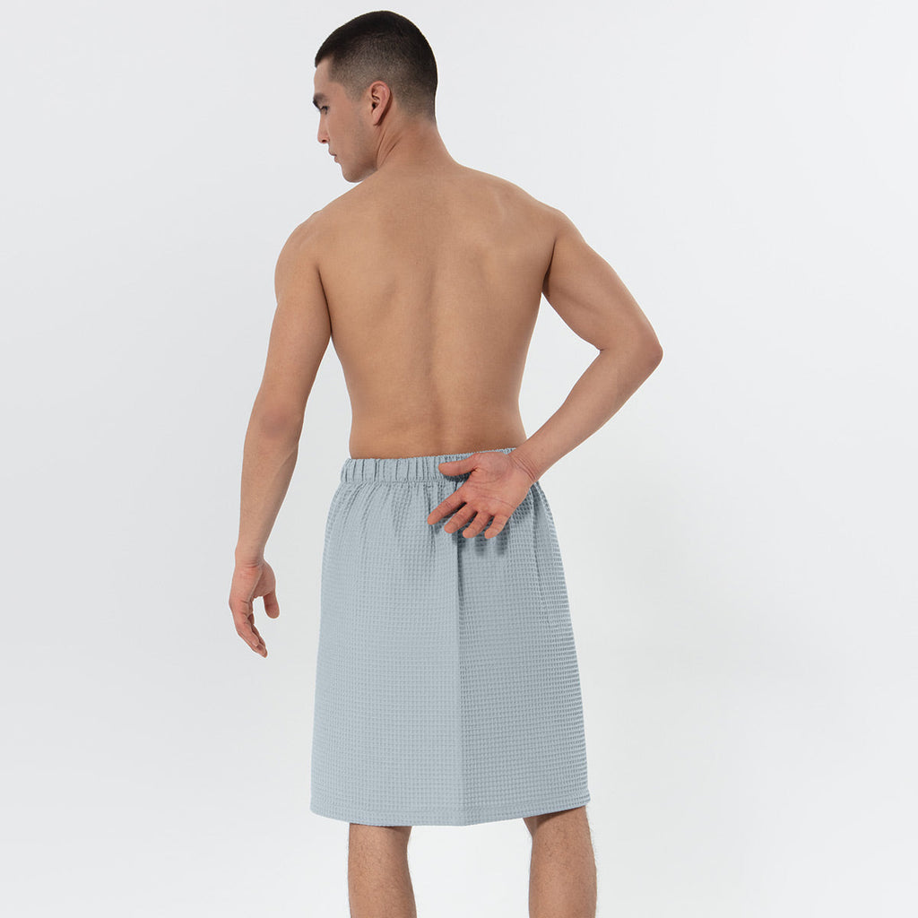 Mens organic Turkish cotton waffle towel wrap with front pocket and adjustable closure — view 3