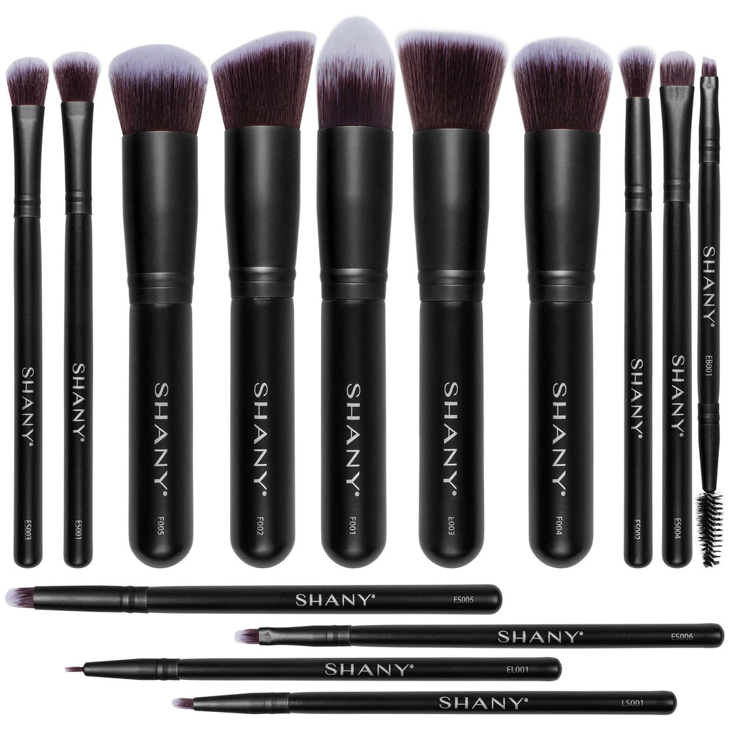 14 piece professional makeup brush set featuring ombre synthetic bristles and natural wooden handles — view 3