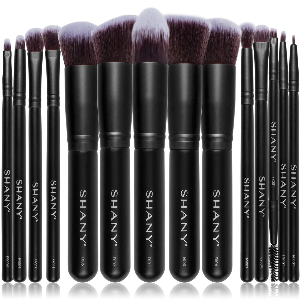 14 piece professional makeup brush set featuring ombre synthetic bristles and natural wooden handles