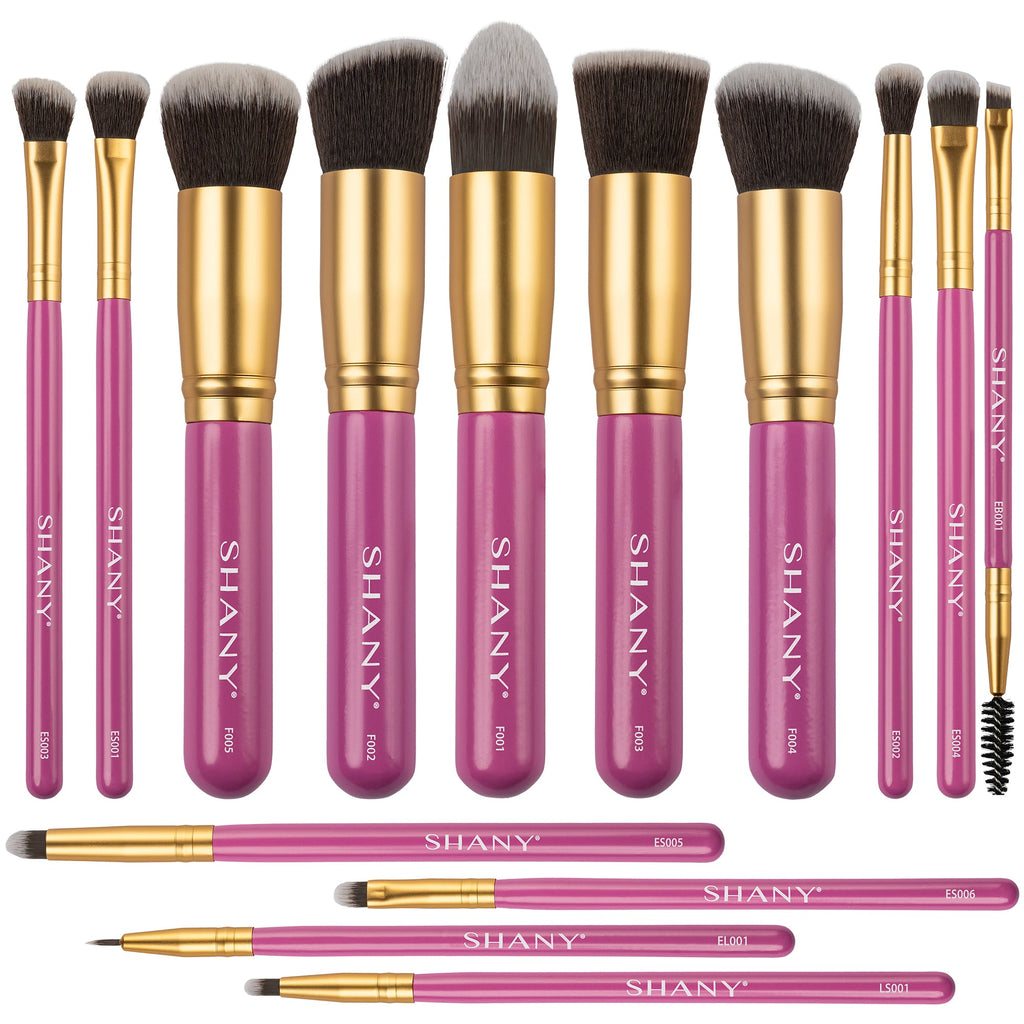 14 piece professional makeup brush set featuring ombre synthetic bristles and natural wooden handles — view 5
