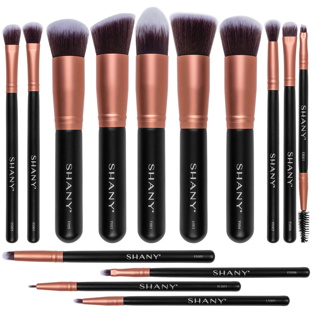 14 piece professional makeup brush set featuring ombre synthetic bristles and natural wooden handles — view 2