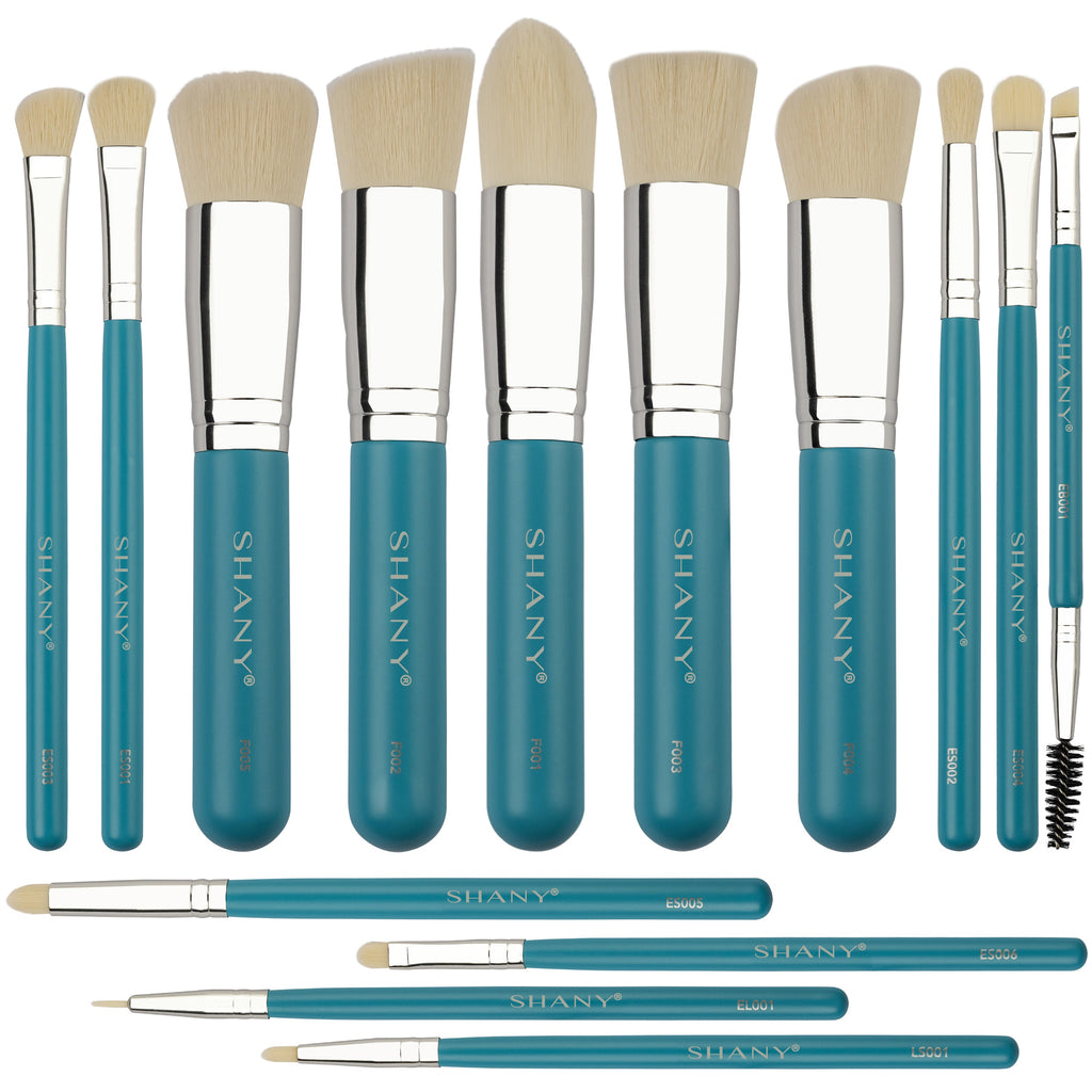 14 piece professional makeup brush set featuring ombre synthetic bristles and natural wooden handles — view 4