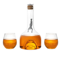 Clear 1000ml shark whiskey decanter set with two rocks glasses and hand-blown internal glass shark sculpture
