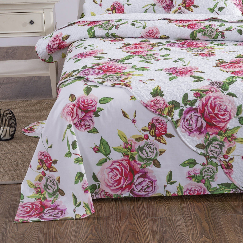Romantic roses sheet set in pink floral print featuring flat sheet fitted sheet and pillowcases — view 2