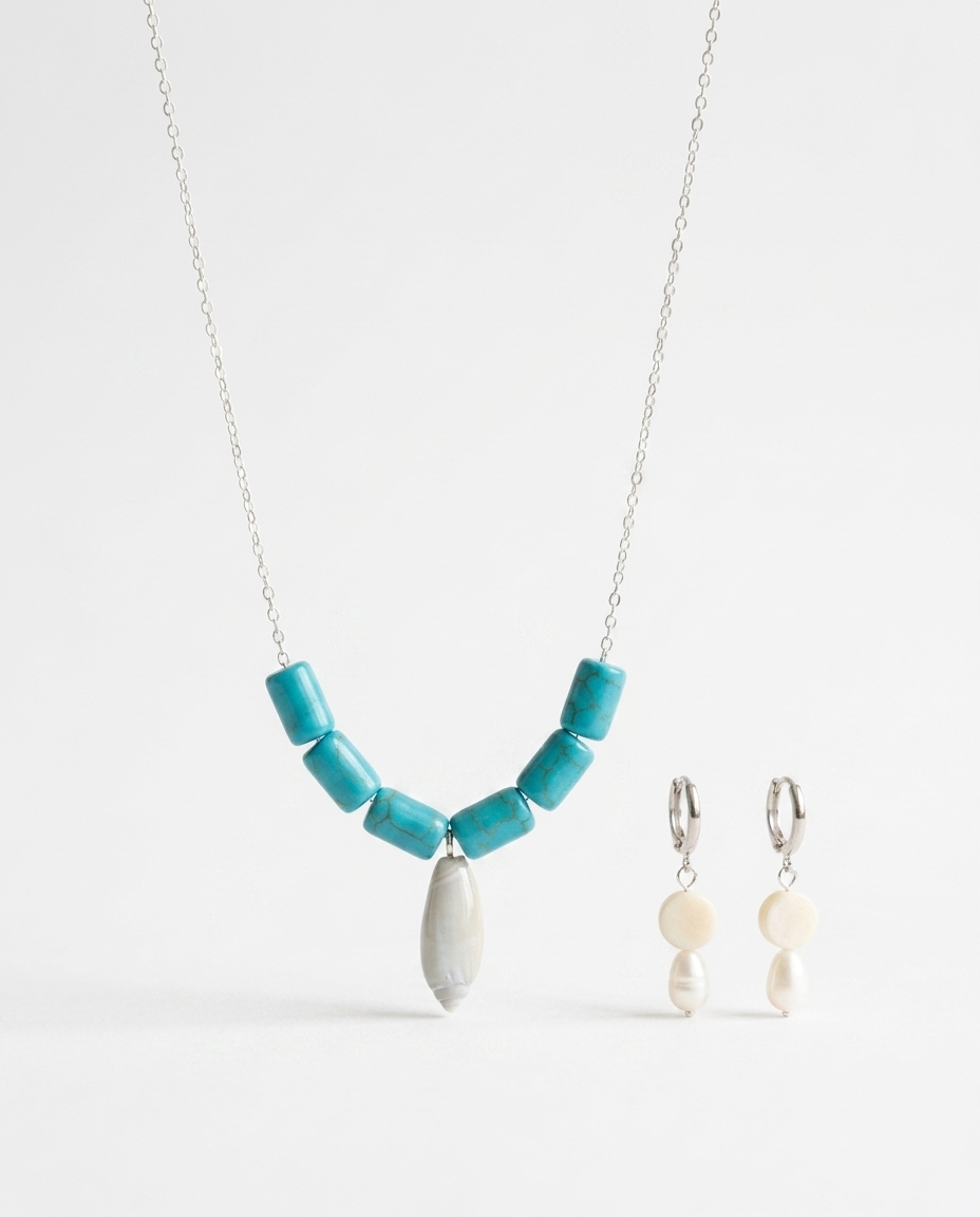 Olive Pearl Necklace & Earrings Set-0
