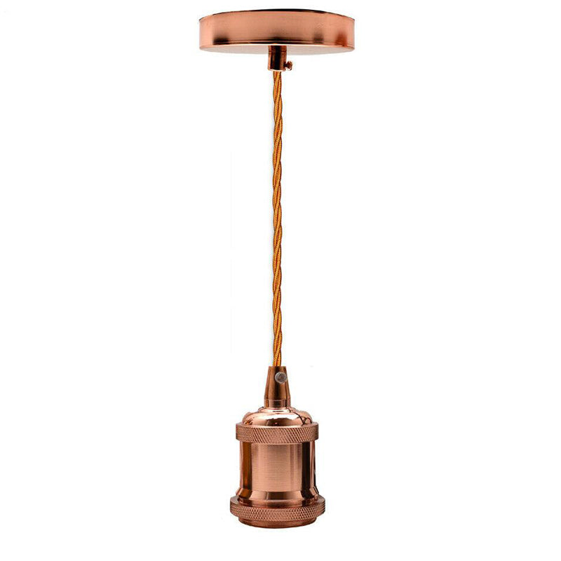 Rose gold E27 pendant light fitting with ceiling rose and twisted vintage fabric cable