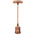 Rose gold E27 pendant light fitting with ceiling rose and twisted vintage fabric cable