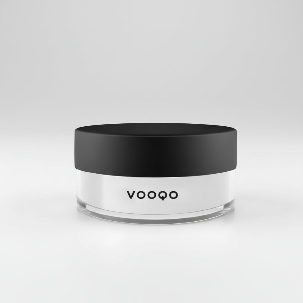 Mattifying setting powder container with translucent fine loose powder for shine control and makeup finishing