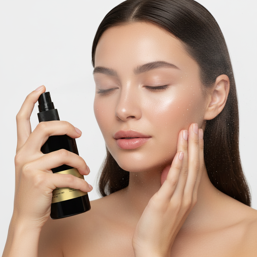 Makeup setting mist spray bottle by Vooqo for daily face hydration and luminous finish — view 2