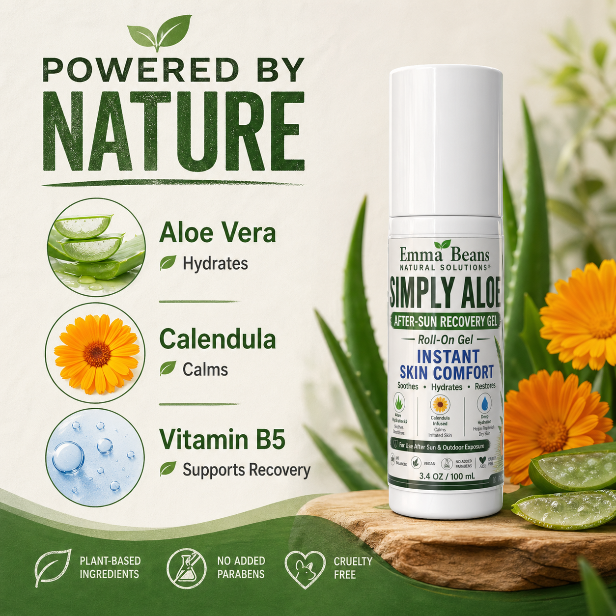 Simply Aloe after-sun recovery gel roll-on tube for soothing and hydrating sun-exposed skin. — view 3