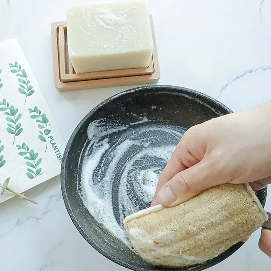Cherry tomatoes eco kitchen sponge made of natural loofah and wood pulp with hanging cloth tag — view 5