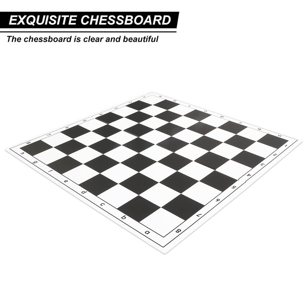 Black and white foldable PVC chess board laid flat for tournament play without pieces — view 2