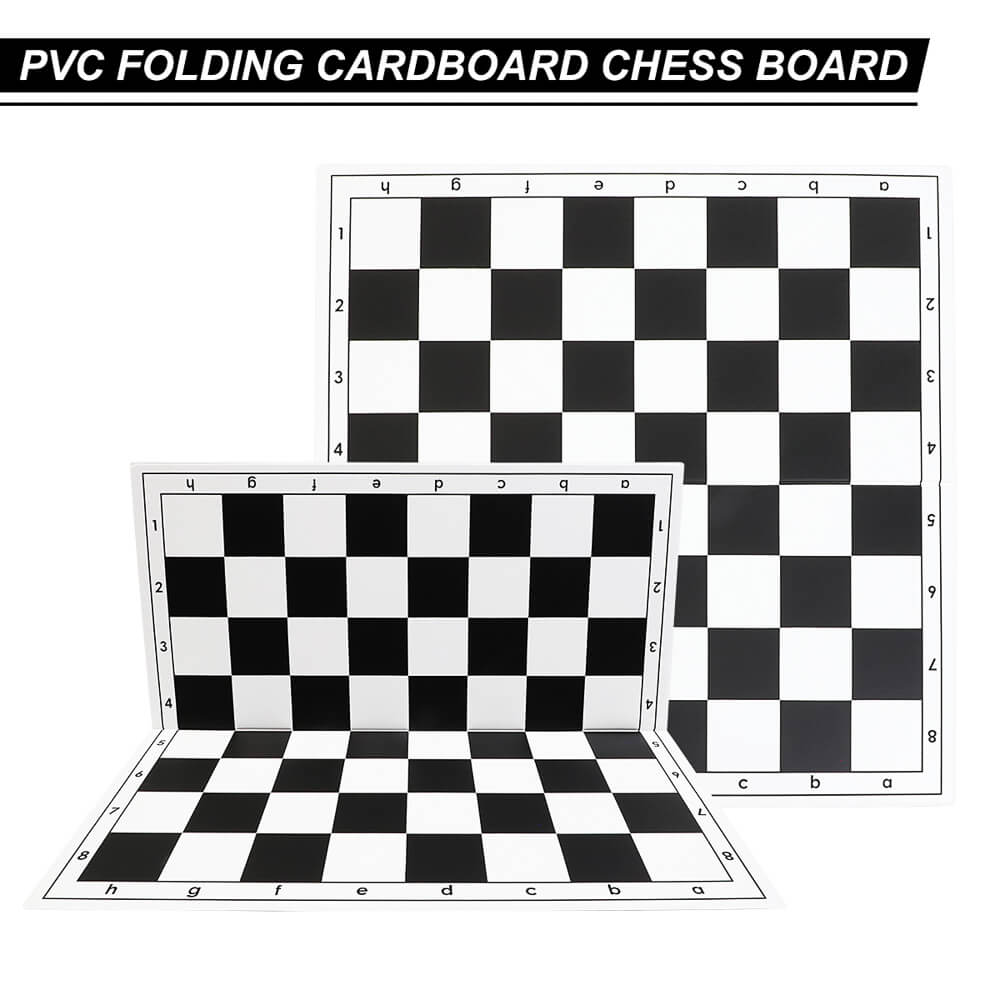 Black and white foldable PVC chess board laid flat for tournament play without pieces — view 3