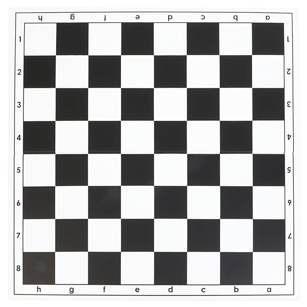 Black and white foldable PVC chess board laid flat for tournament play without pieces — view 4