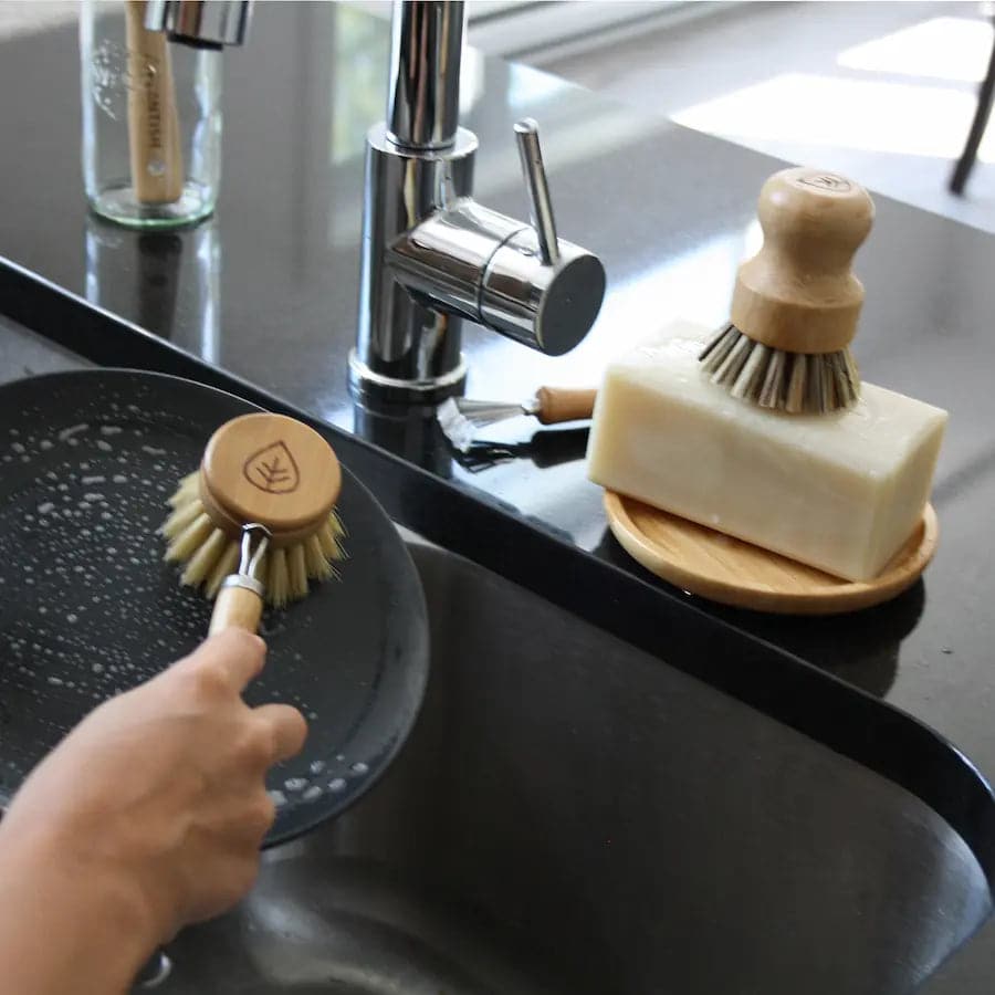 Extra large zero waste kitchen cleaning set with bamboo brushes solid soap and cloths — view 2