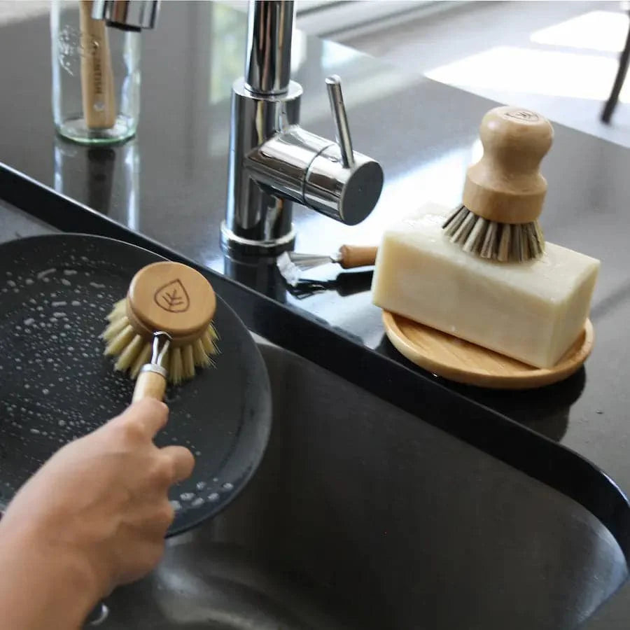 Extra large zero waste cleaning set with plant based brushes, solid dish soap, and bamboo cloths — view 2
